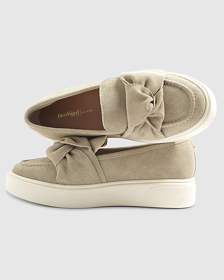 Grey Suede Slip On Bow Trainers