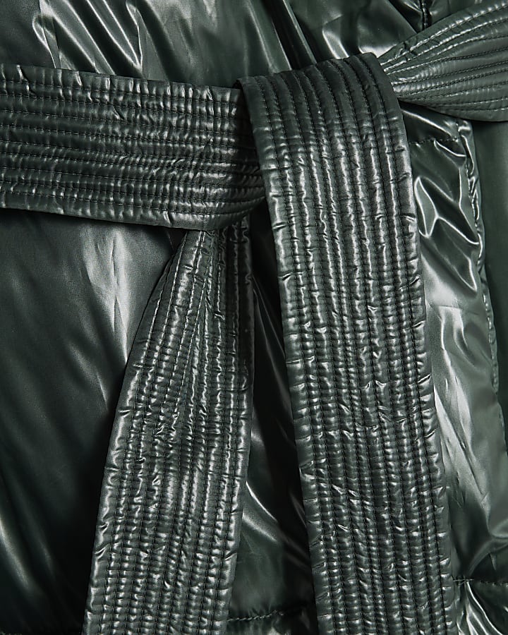 Green High Shine Longline Padded Coat