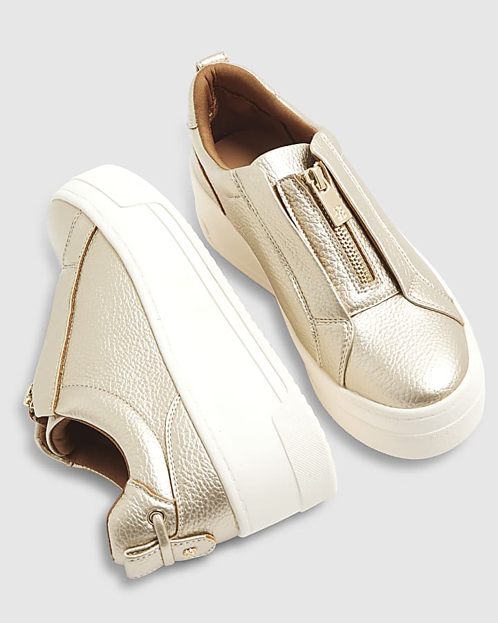 Gold Platform Zip Up Trainers