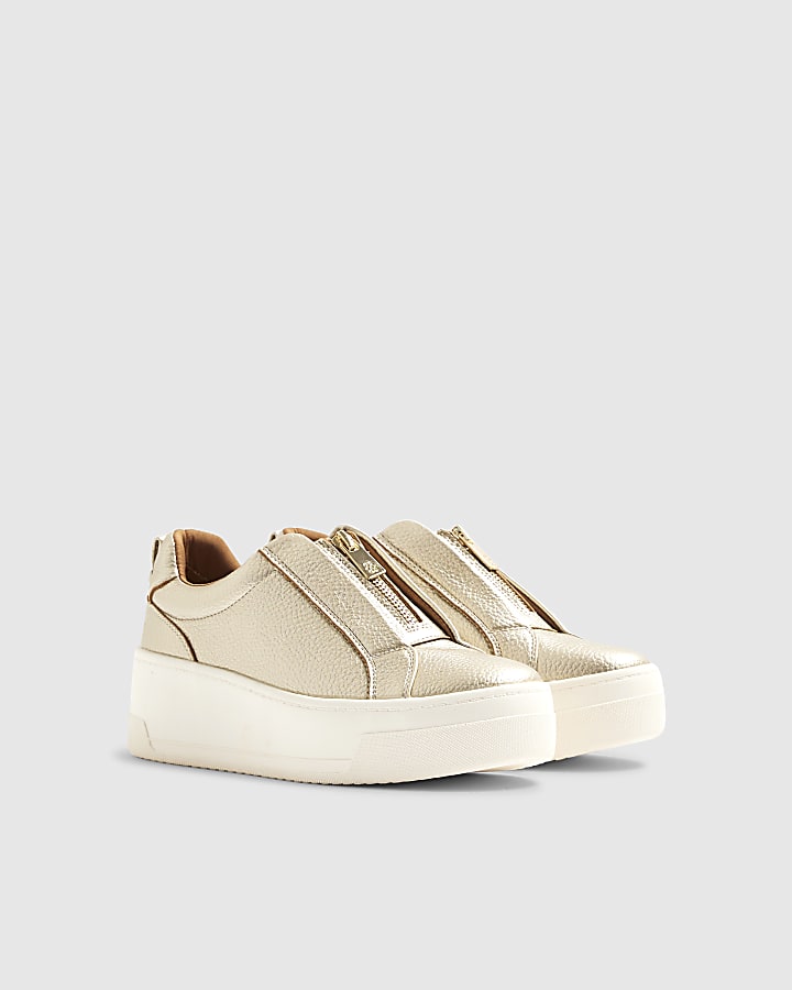 Gold Platform Zip Up Trainers
