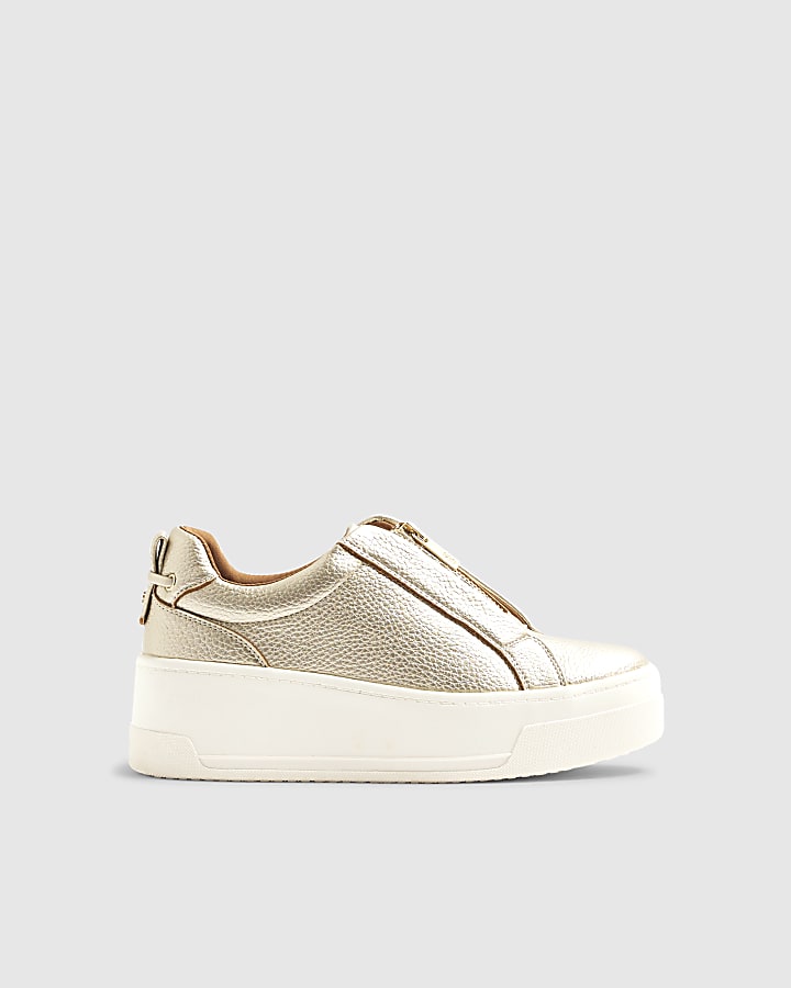 Gold Platform Zip Up Trainers