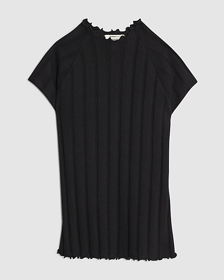 Black Short Sleeve Wide Ribbed Top
