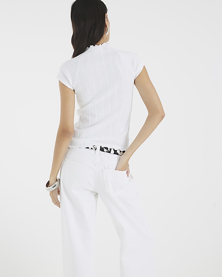 White Short Sleeve Wide Ribbed Top