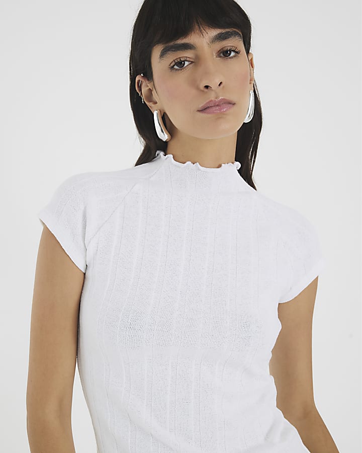 White Short Sleeve Wide Ribbed Top