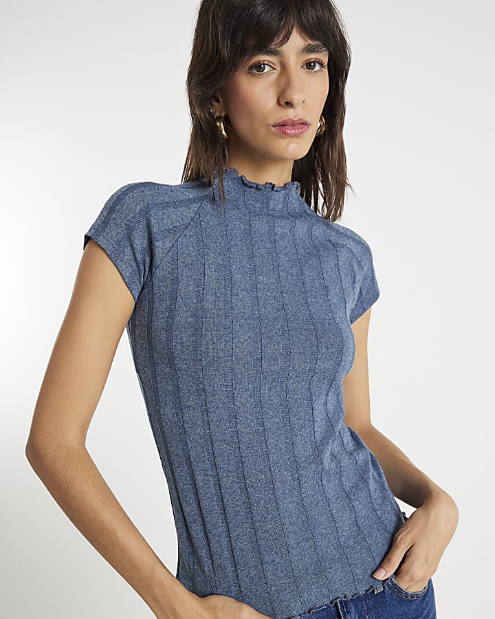 Blue Short Sleeve Wide Rib T-shirt