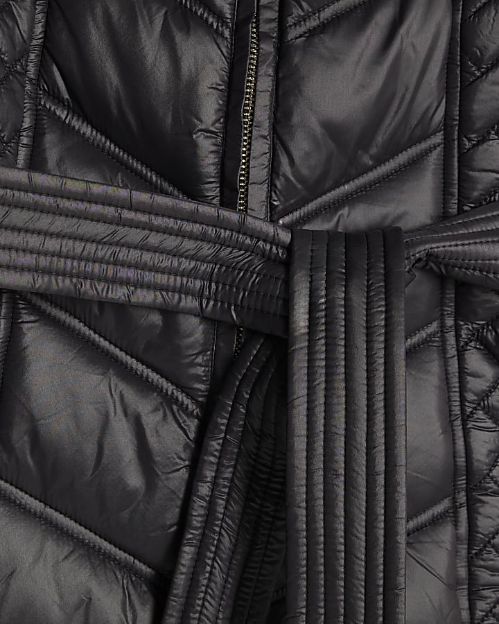 Black Faux Fur Hooded Panelled Padded Jacket