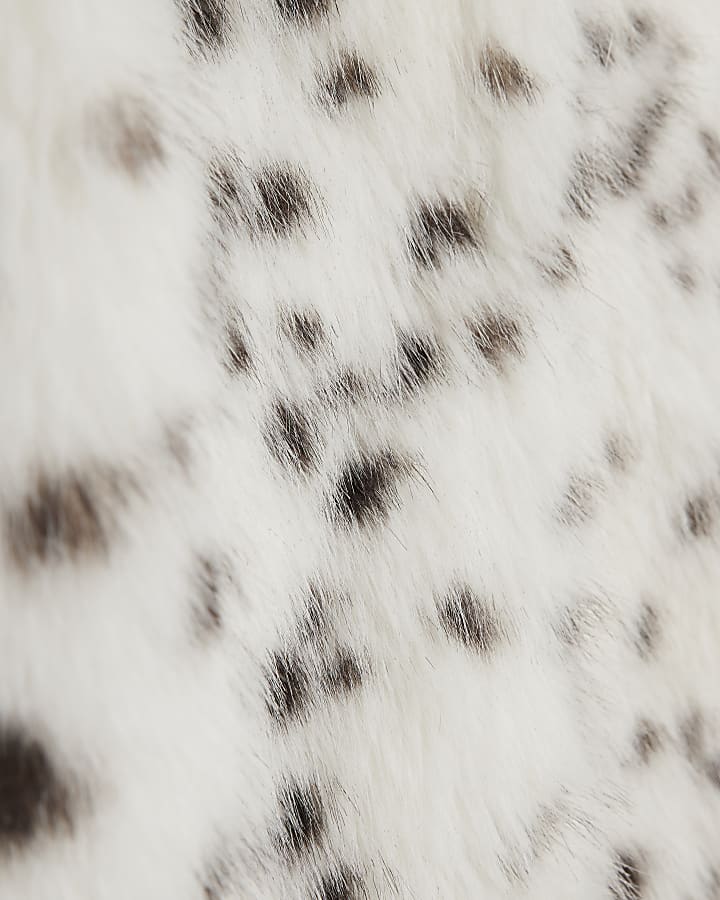 White Animal Print Hooded Faux Fur Coat