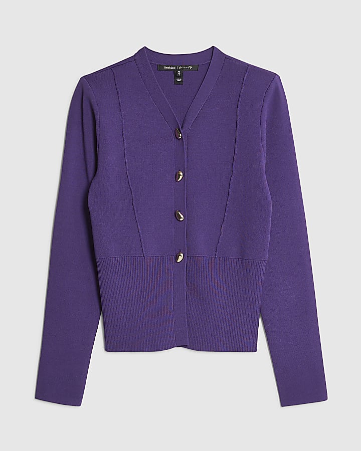 Purple Knitted Structured Cardigan