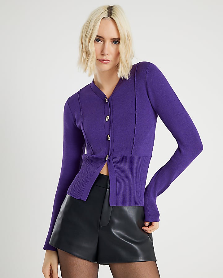 Purple Knitted Structured Cardigan