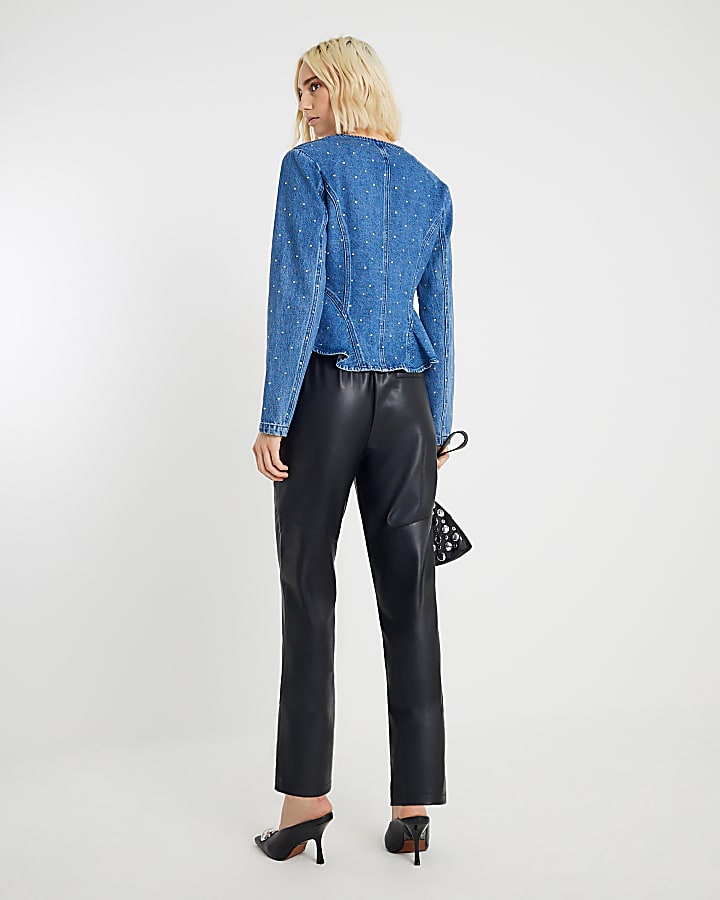 Black Faux Leather Tapered Trousers