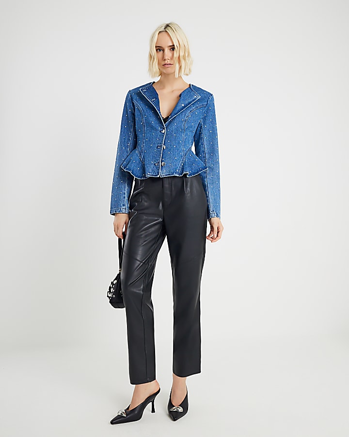 Black Faux Leather Tapered Trousers