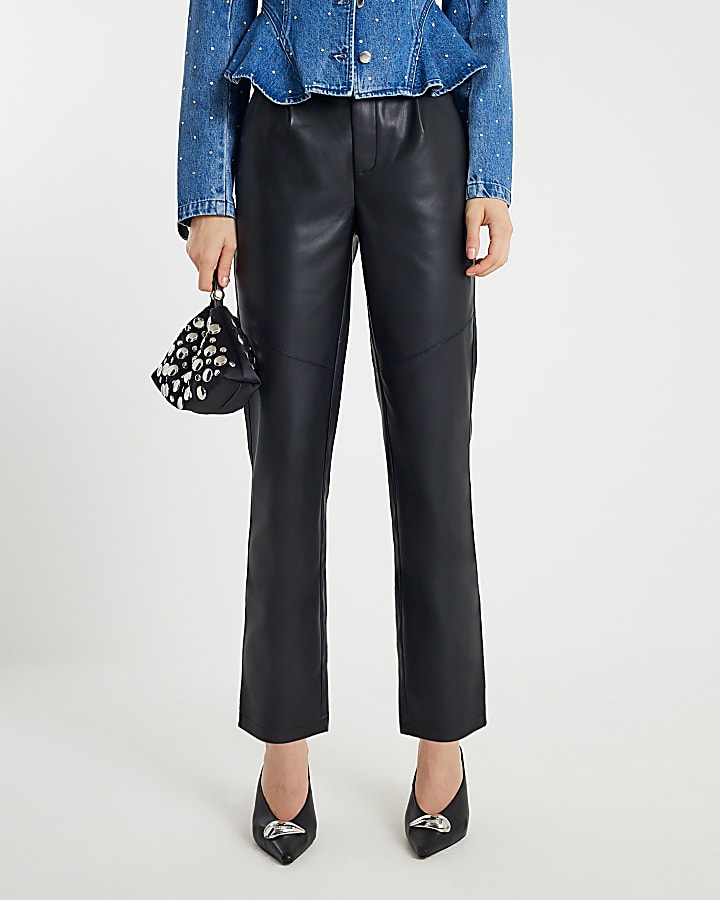 Black Faux Leather Tapered Trousers