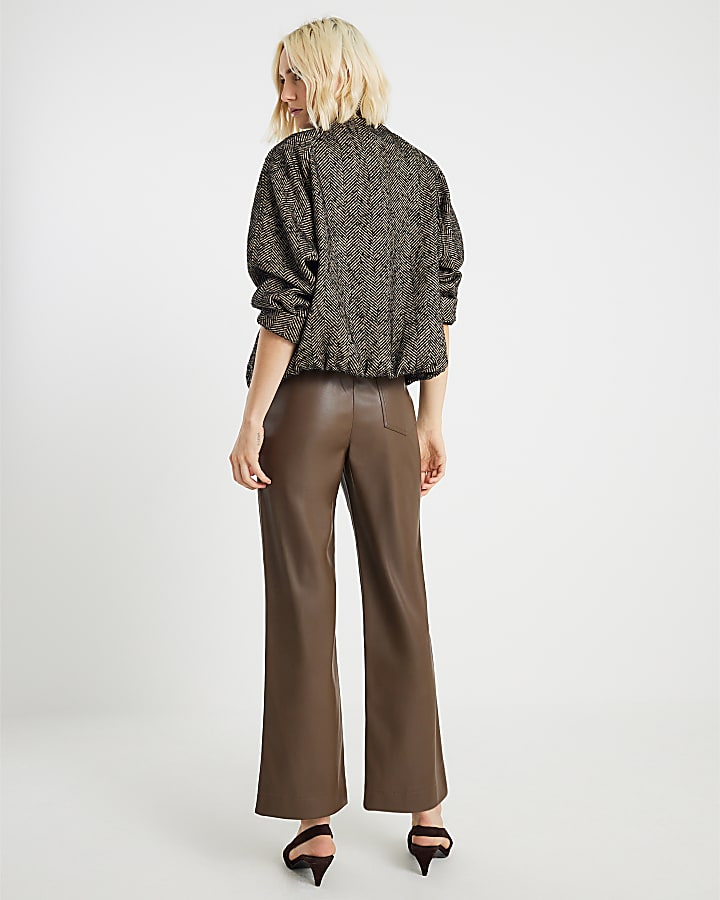 Brown Faux Leather Elasticated Waist Trousers