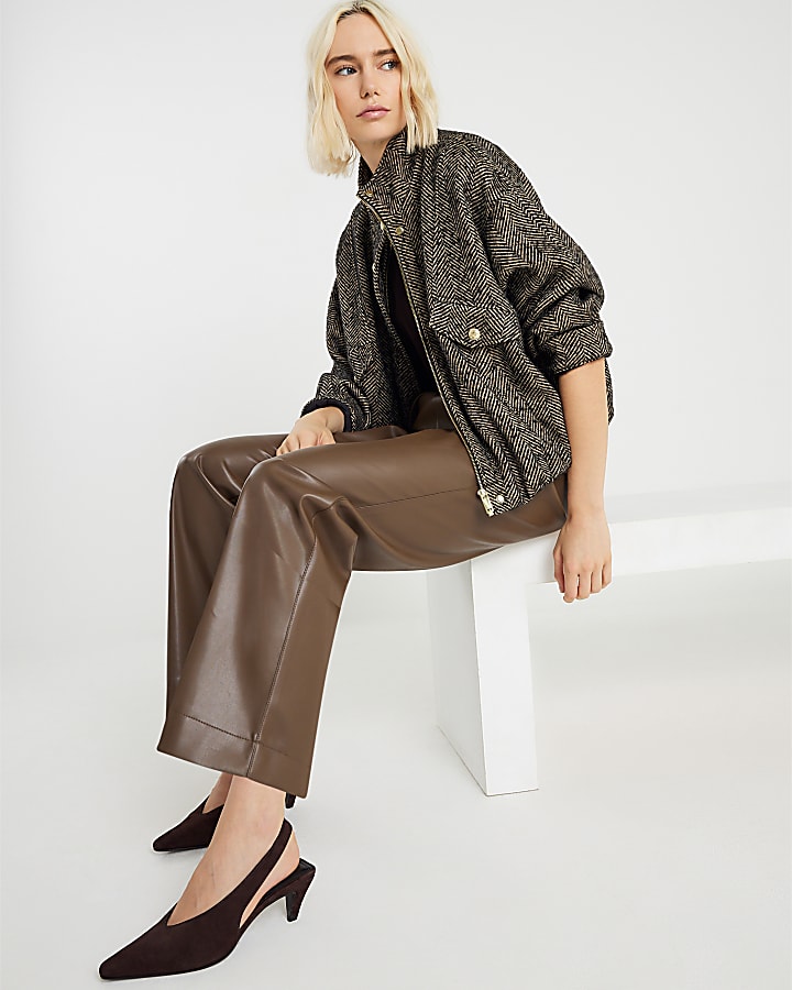 Brown Faux Leather Elasticated Waist Trousers