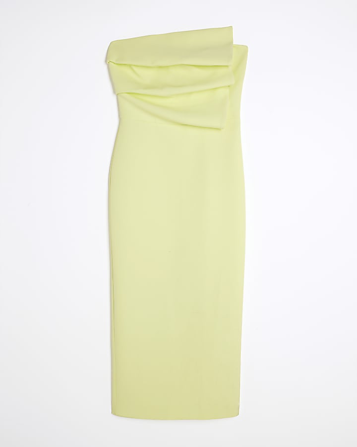 Green Sculpted Bandeau Tailored Midi Dress