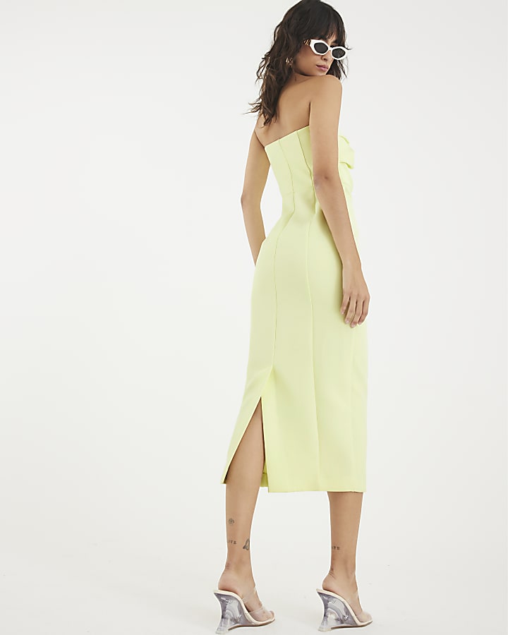 Green Sculpted Bandeau Tailored Midi Dress