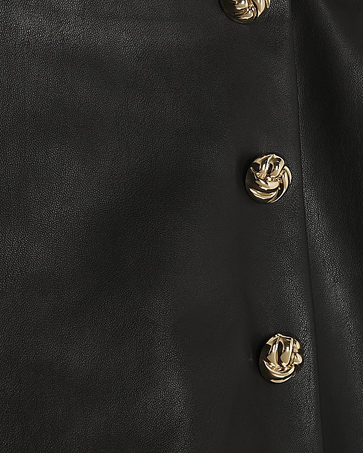 Black  Faux Leather Asymmetric Skort