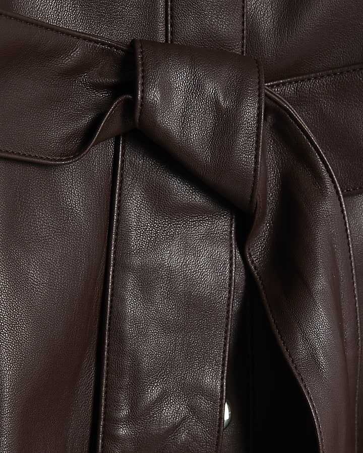 Red Faux Leather Belted Shirt Mini Dress