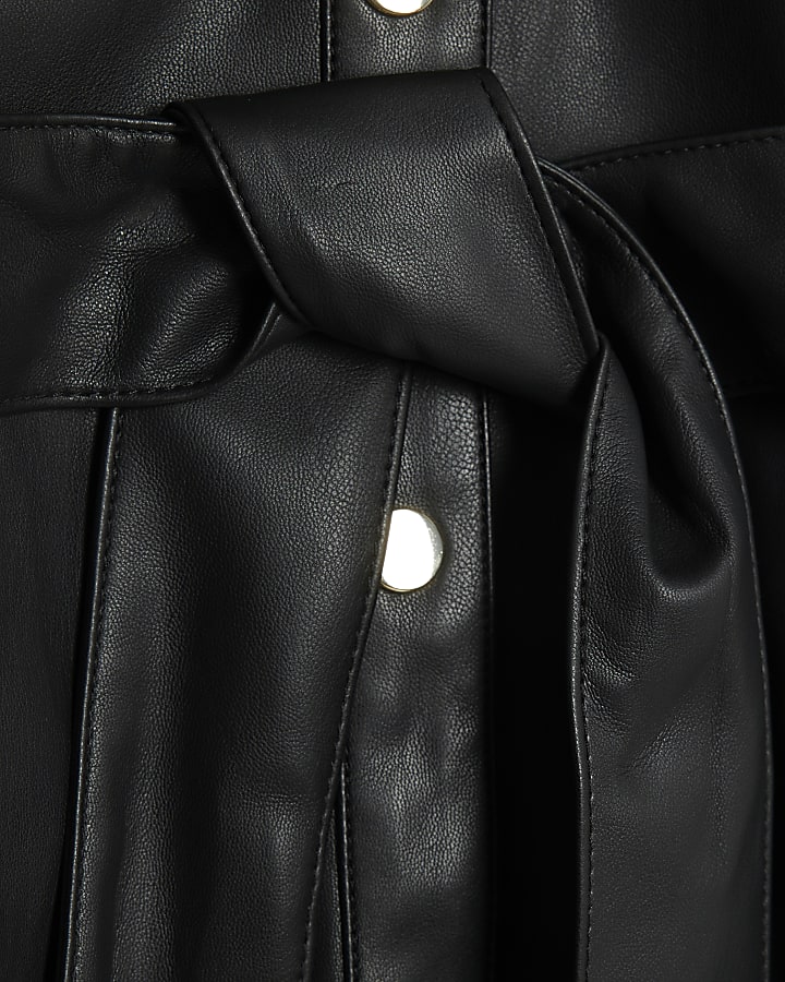 Black Faux Leather Belted Mini Dress