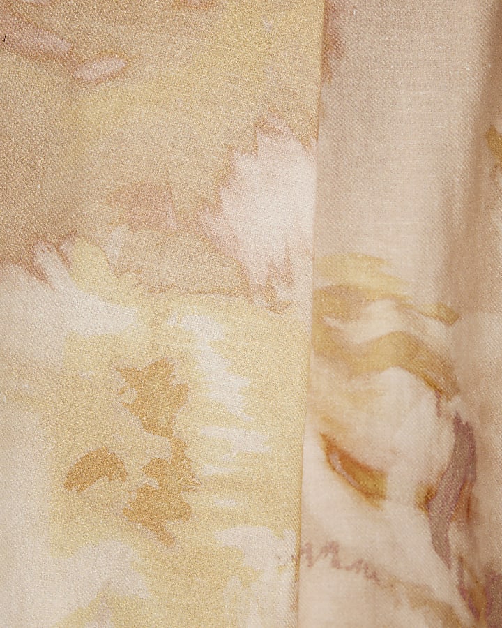 Pink Floral Linen Blend Wide Leg Trousers