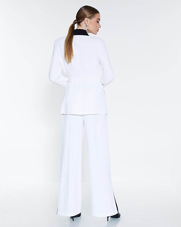 White Contrast Tipping Wide Leg Trousers