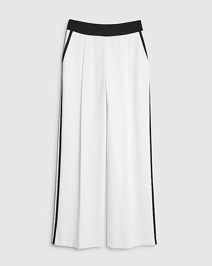 White Contrast Tipping Wide Leg Trousers