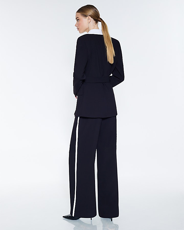 Black Contrast Tipping Wide Leg Trousers