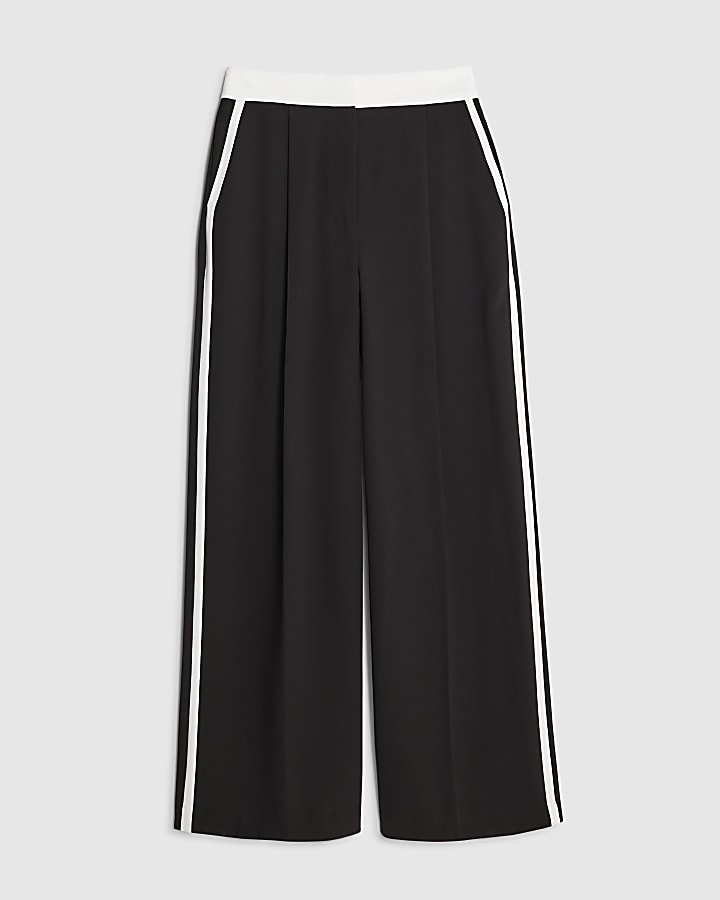 Black Contrast Tipping Wide Leg Trousers
