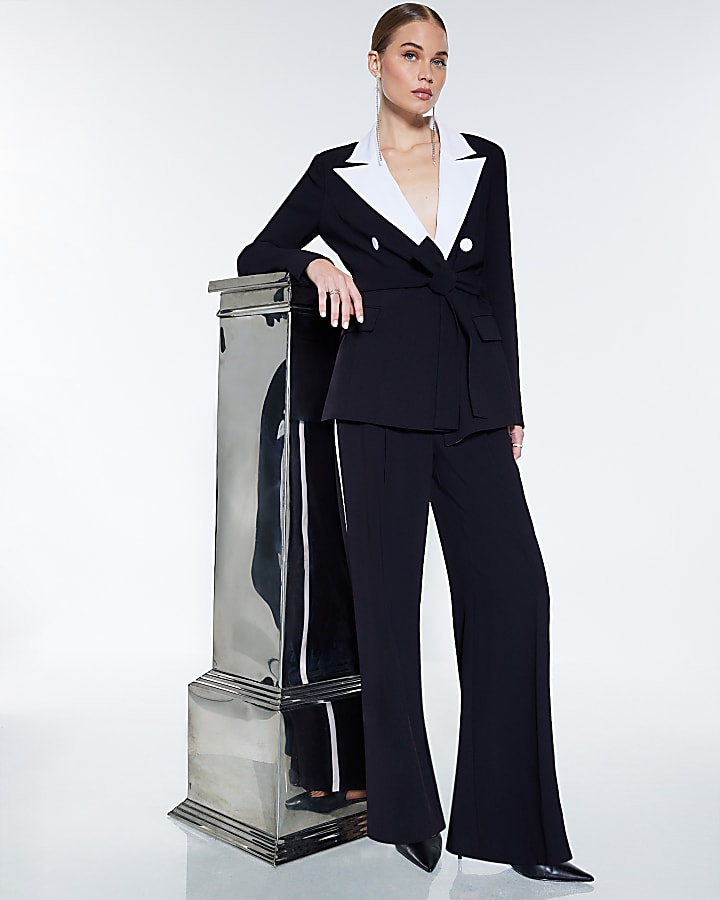 Black Contrast Tipping Wide Leg Trousers