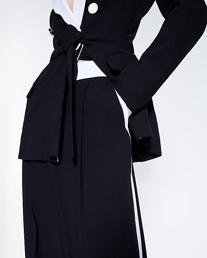 Black Contrast Tipping Wide Leg Trousers