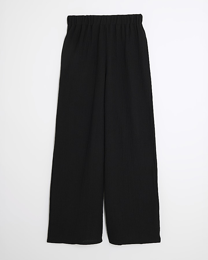 Black Textured Wide Leg Trousers