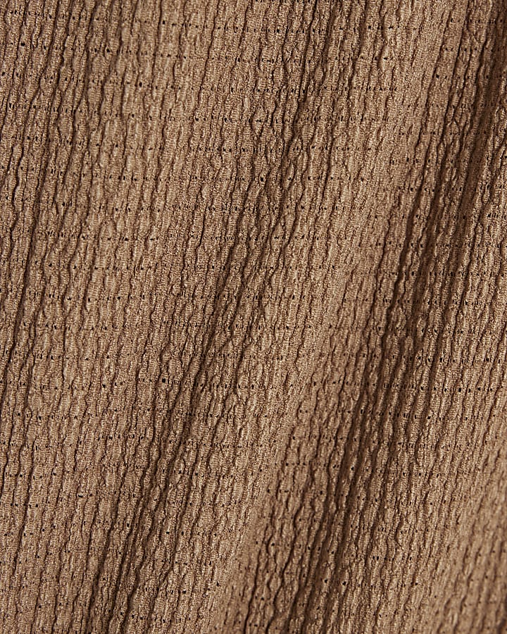 Beige Textured Wide Leg Trousers