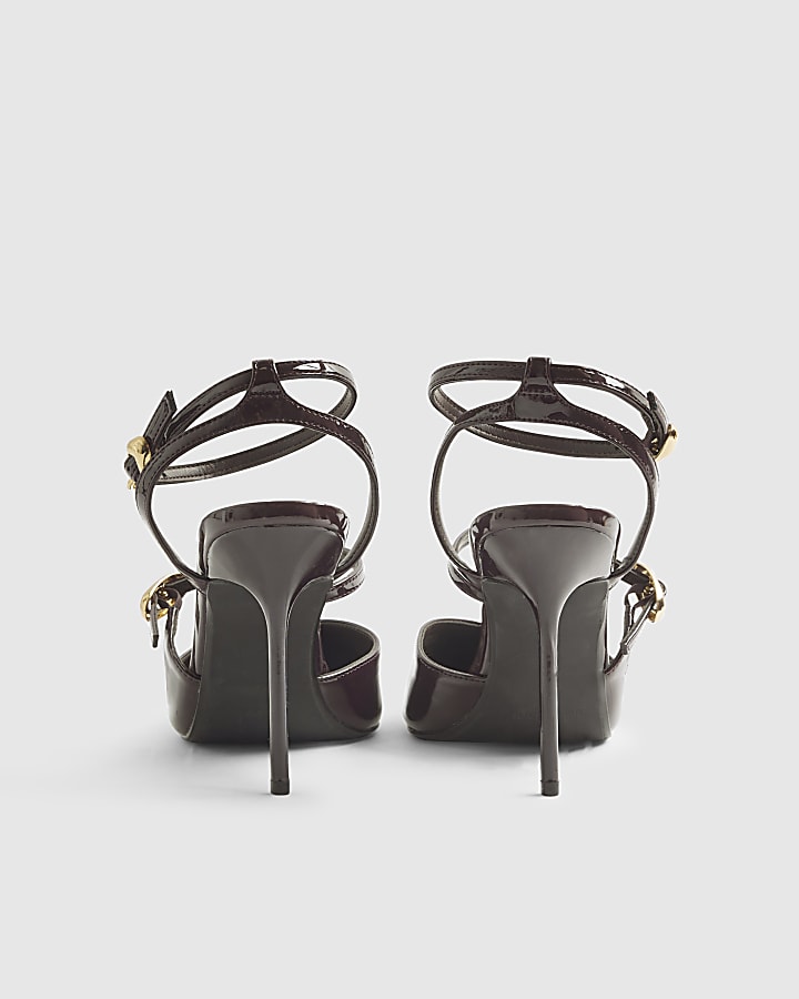 Red Asymmetric Strap Heeled Court Shoes