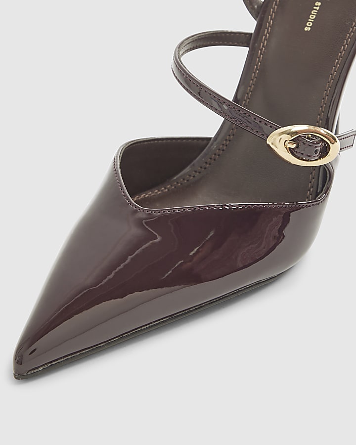 Red Asymmetric Strap Heeled Court Shoes