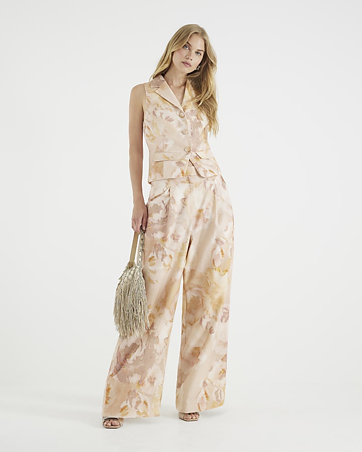 Pink Linen Blend Collared Waistcoat Top