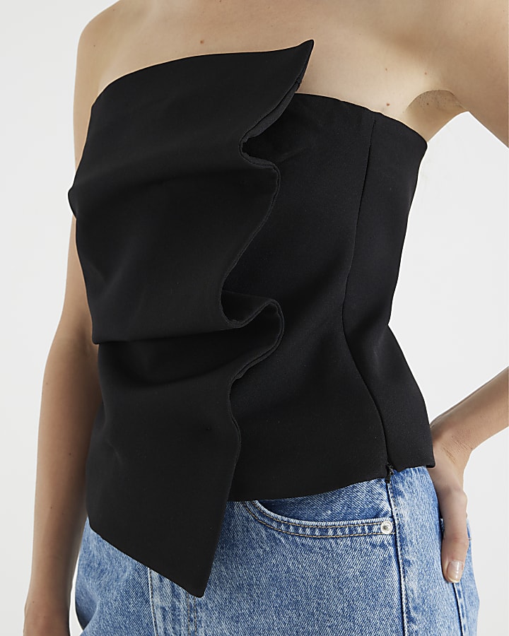 Black Tailored Bandeau Top