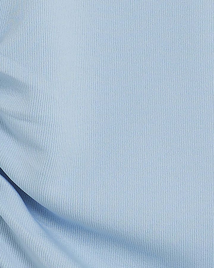 Blue Long Sleeve V Neck Ruched Side Bodysuit