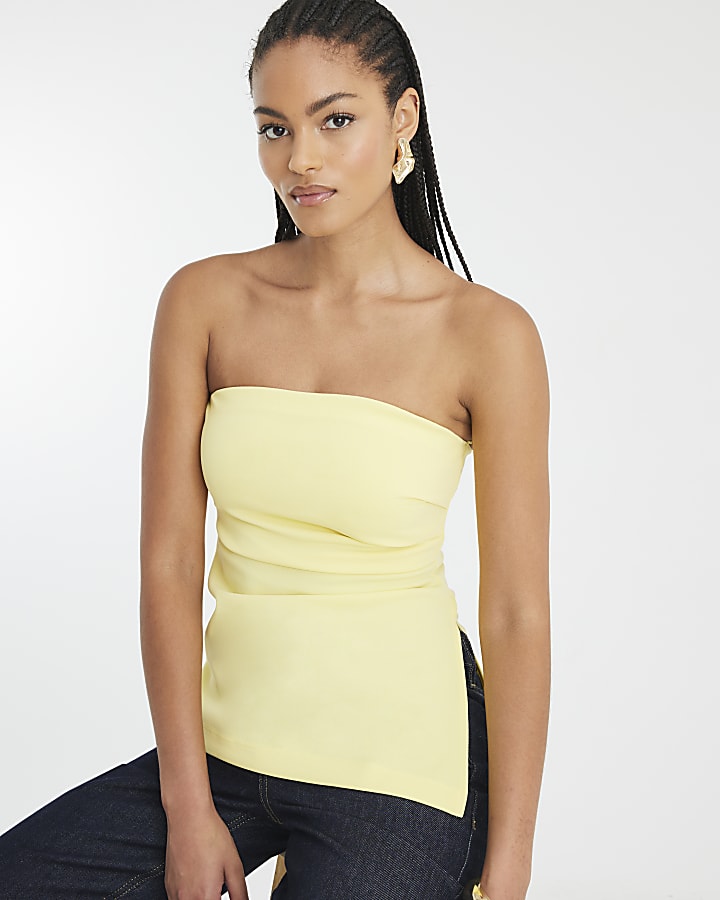 Yellow Sleeveless Drape Bandeau Top