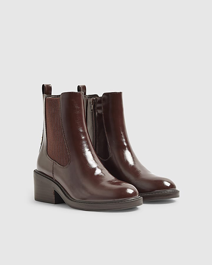 Brown patent Chelsea Boots