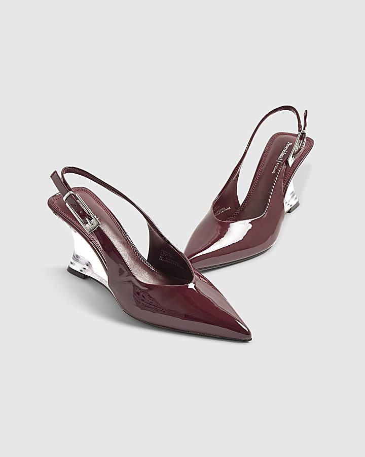 Red Clear Wedge Slingback Heels