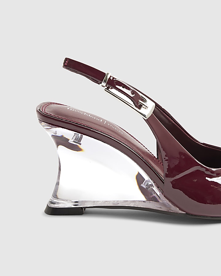 Red Clear Wedge Slingback Heels