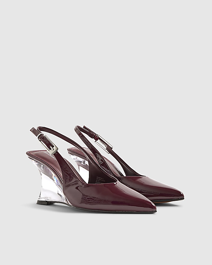 Red Clear Wedge Slingback Heels