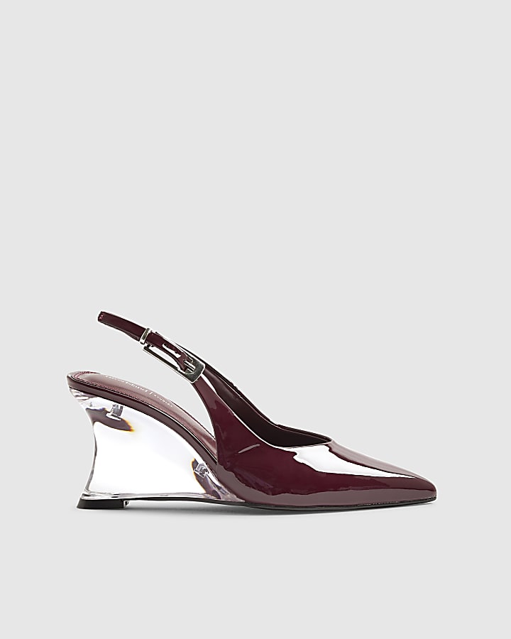 Red Clear Wedge Slingback Heels