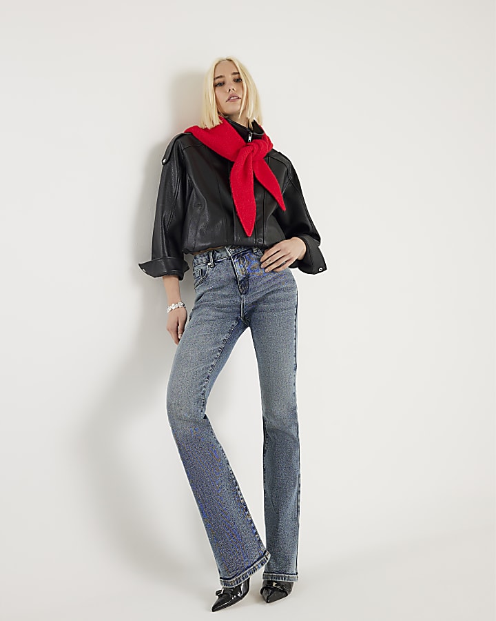Blue High Rise Flared Jeans