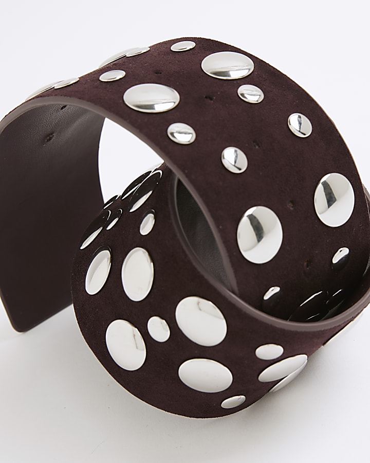 Brown Faux Suede Studded Waist Belt