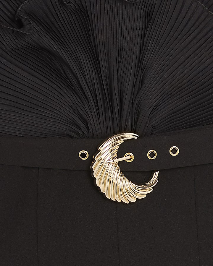 Black 3D Ruffle Belted One Shoulder Jumpsuit