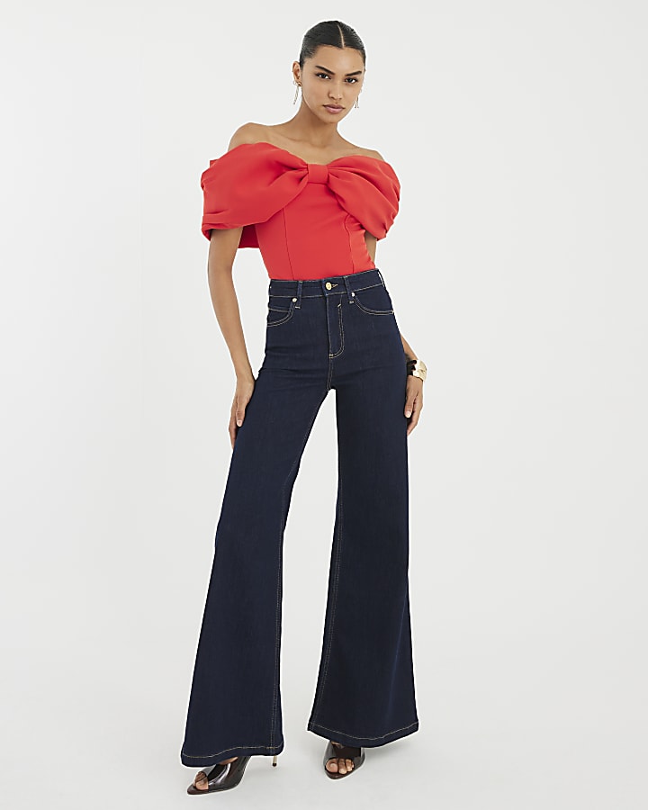 Red 3D Bow Bardot Top