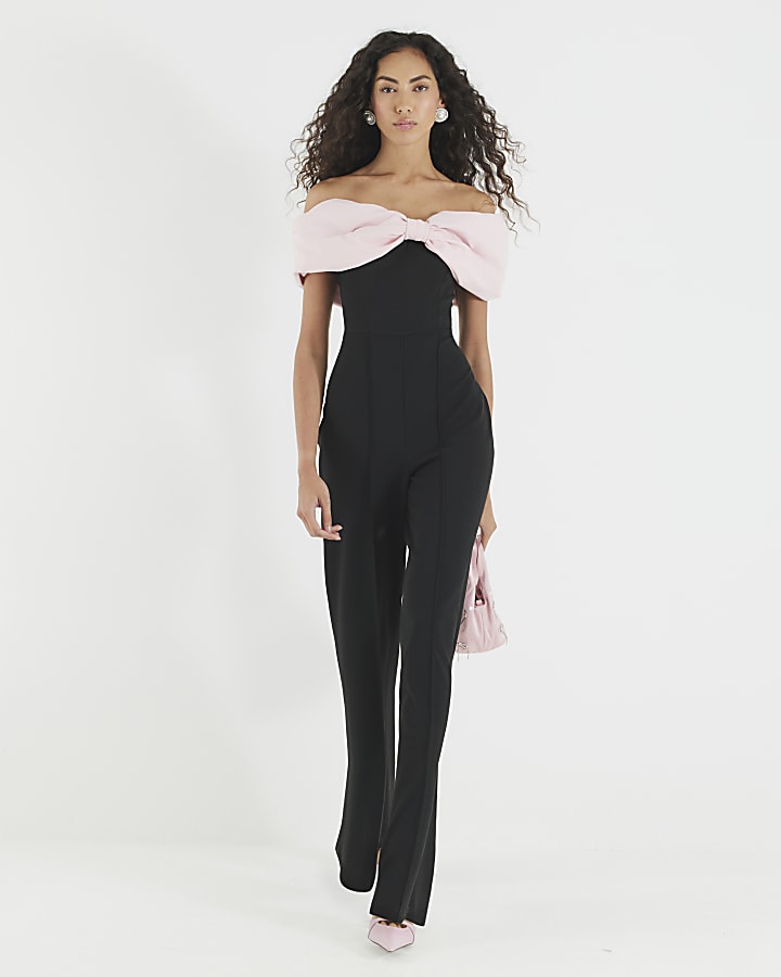 Black Bow Bardot Jumpsuit