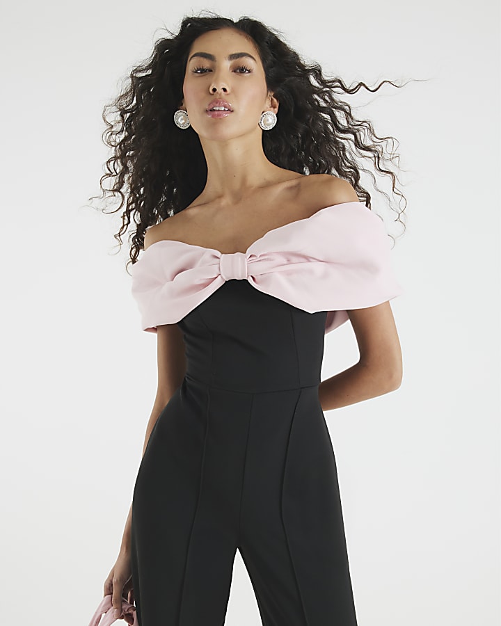 Black Bow Bardot Jumpsuit