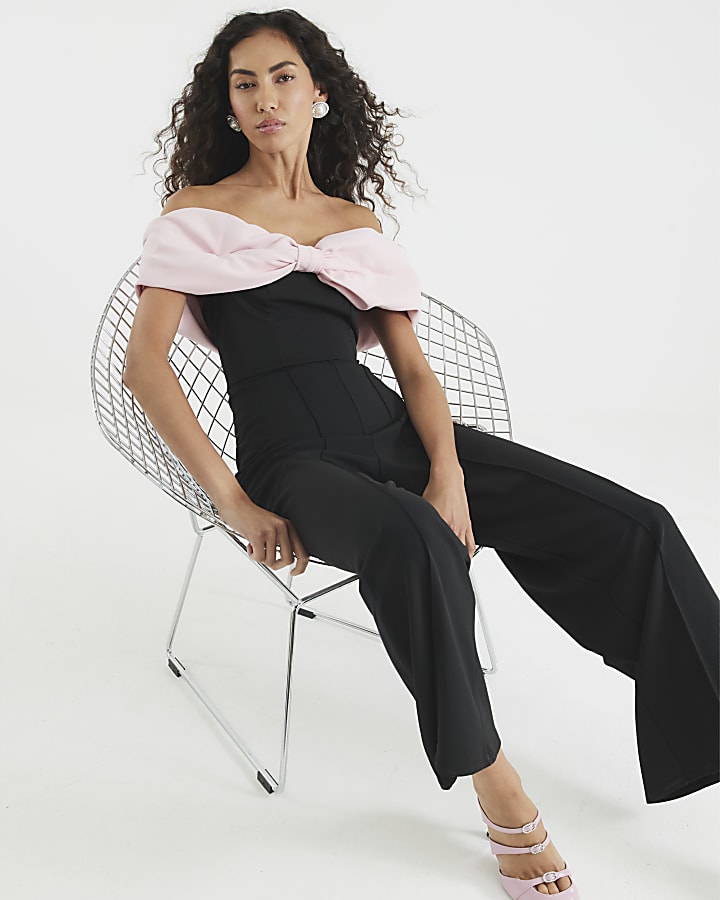 Black Bow Bardot Jumpsuit